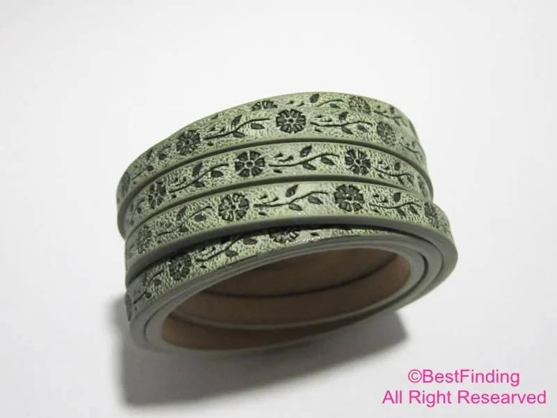 

5x2mm leather strips Celadon dandelion press 5mm Flat leather cord