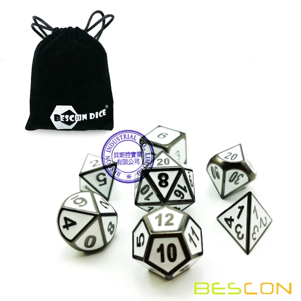 

Bescon Deluxe Glossy Black and White Enamel Solid Metal Polyhedral Role Playing RPG Game Dice Set of 7