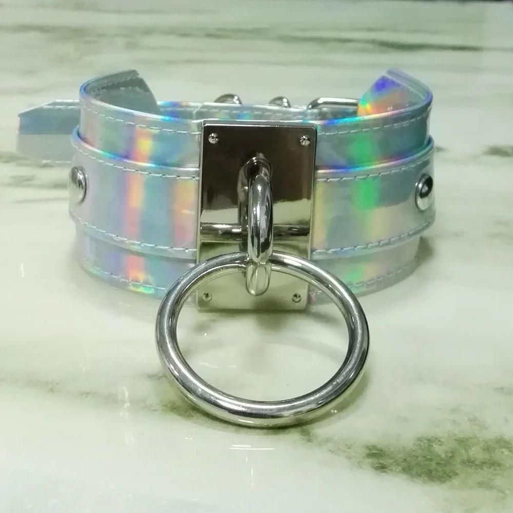 Большой лазерный голографический ошейник ручной работы для косплея золотистого