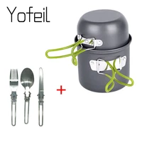 1 set outdoor pots pans camping hiking cookware picnic cooking set non stick bowls with foldable spoon fork knife