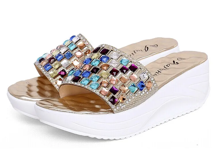 Стразы босоножки на танкетке 2019 корейские новые европейские туфли платформе