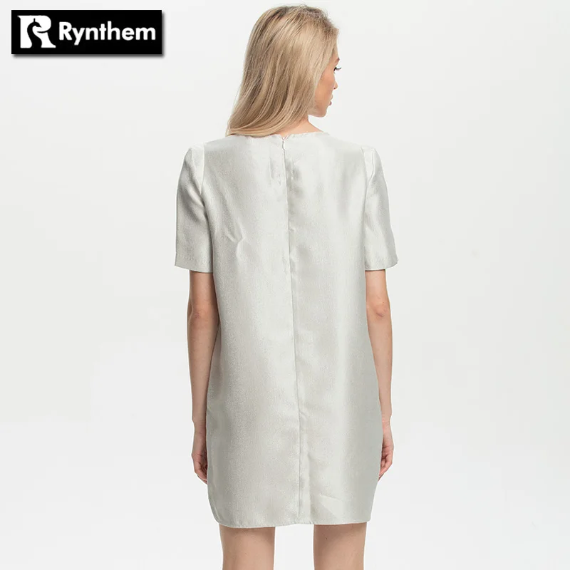 Rynthem Для женщин модные осенние платья с короткими рукавами карманов круглым