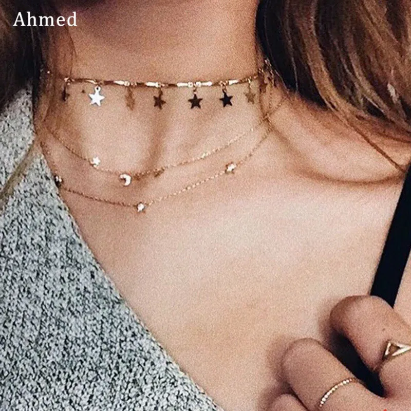 Женское многослойное ожерелье чокер с подвеской в виде звезды|chokers necklaces for women|choker