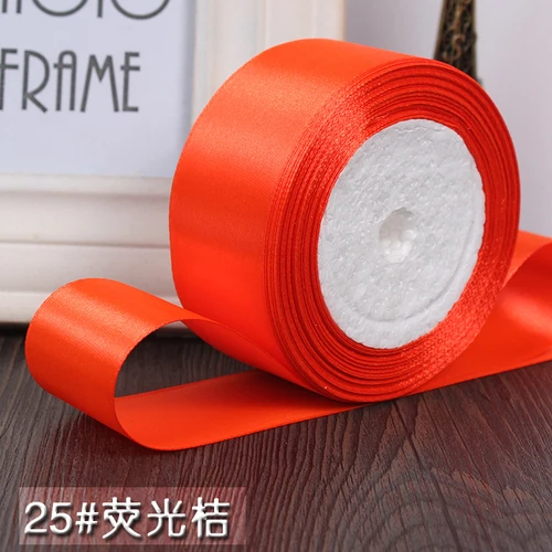 Fluorescent orange 25 ярдов/рулон 6 мм, 10 мм, 15 мм, 20 мм, 25 мм, 40 мм, 50 мм, шелковые атласные ленты для рукоделия, швейная лента ручной работы, материалы для рукоделия, подарочная упаковка - Цвет: Fluorescent orange