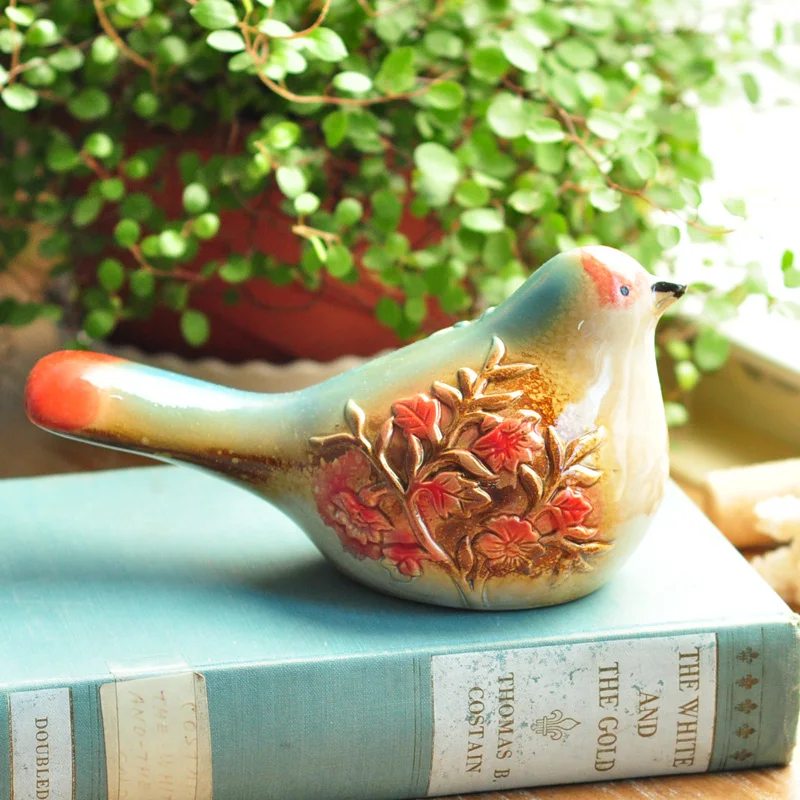 Набор из 2 декоративных керамических цветов многоцветные фигурки птиц животных