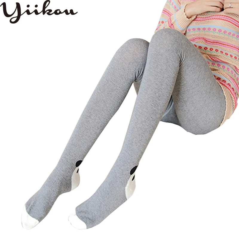 Женские хлопковые колготки с медведем на каблуке Осень зима 2019 милый жаккардовый