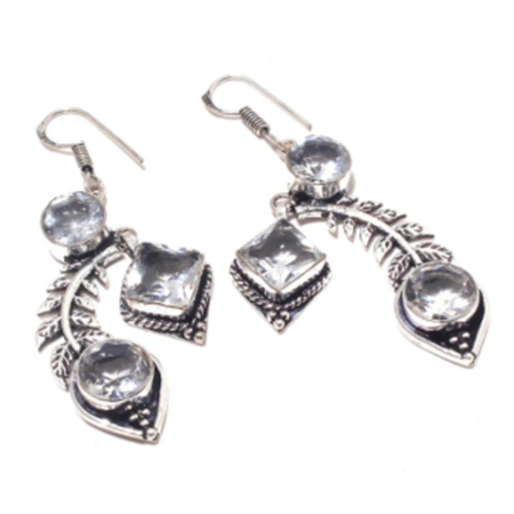 

White Topas, Silver Overlay on Copper Earrings ,62mm , FRE0018