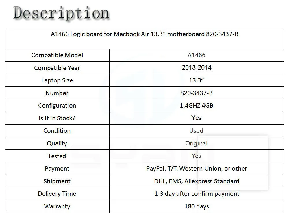 A1466 материнская плата для ноутбука Macbook Air 13," 1,7 ГГц 8 Гб материнскую плату 820-3437-B 2013