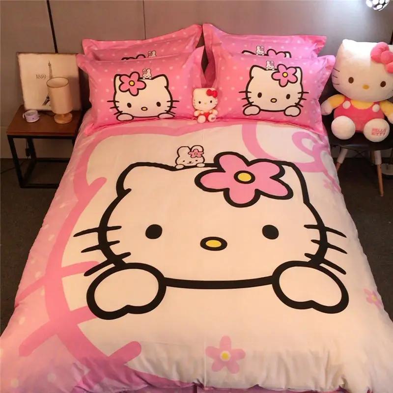 Мультфильм hello kitty Постельное белье Твин/queen 3 шт./4 шт. Постельное белье с pilloccase+ простыней+ пододеяльник для детской комнаты кровать