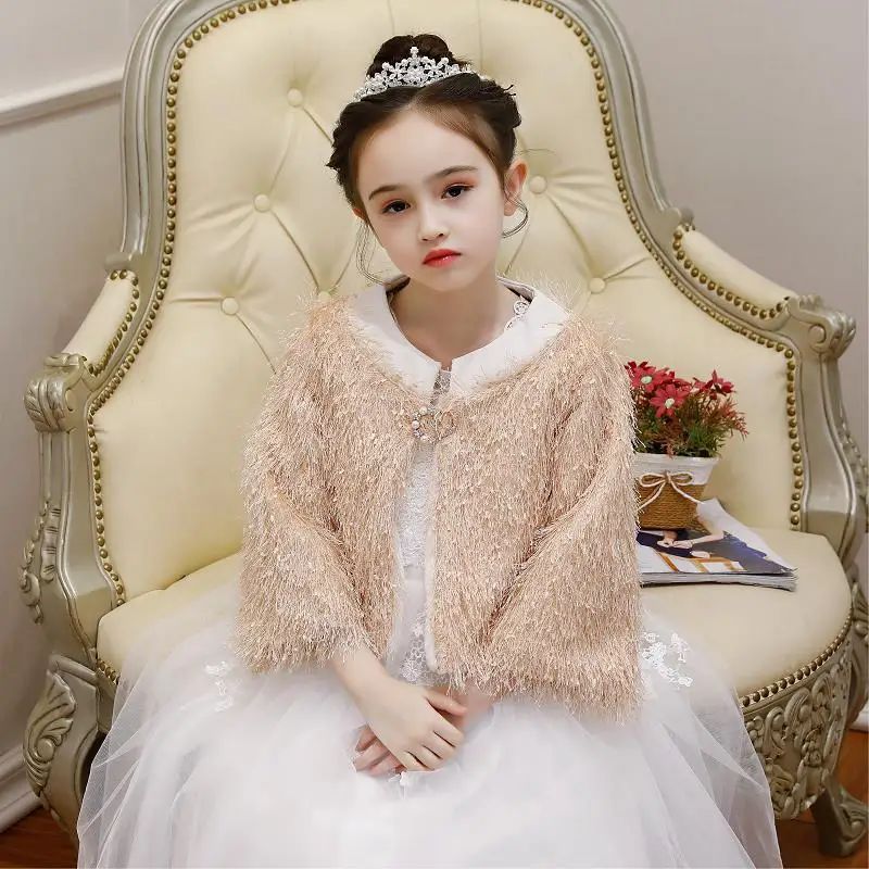 Розничная продажа однотонная шаль из плотного мягкого меха с бусинами свадебная