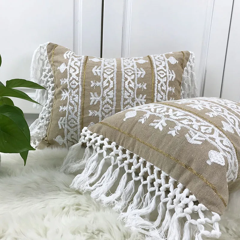 blue pillow covers geometric embroidered cushion cover home decor embroidery throw decorative pillowcase | Дом и сад