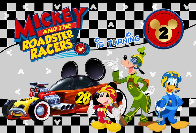 Sensfun Roadster Racers Микки фотографии фон для мальчиков черный серый Buffalo Plaid Дети День рождения фоны винил