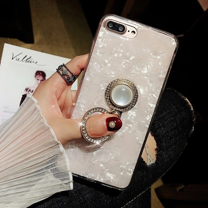Жемчужный чехол для телефона из горного хрусталя iPhone 6 6S Pearl Ring Поддержка Kickstand
