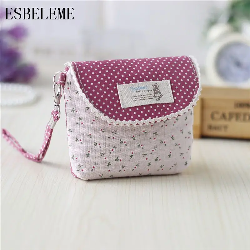 Fashion Women Flower Print Canvas Coin Purses for Girls Mini Bags Female Green Blue Pink Cloth Storage Bag HH006 | Багаж и сумки