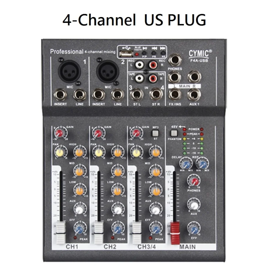 Black US PLUG 4 7-канальный звук микшерный пульт Портативный микшер с USB DJ звук 48В микшерный пульт усилитель для караоке Вечерние - Цвет: Black US PLUG 4