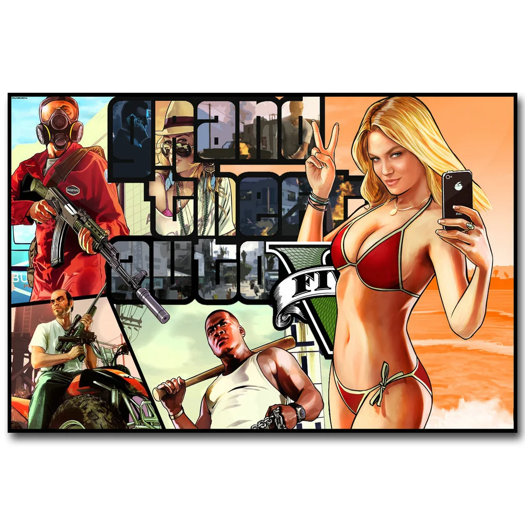 Grand Theft Auto V Art Шелковый тканевый плакат с принтом 13x20 24x36 дюймов Горячая игра GTA 5