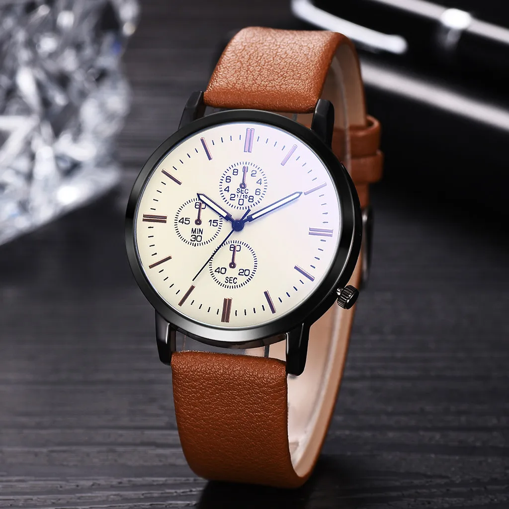 2019 часы мужские ненавязчивые бизнес Простые Модные поддельные три глаза