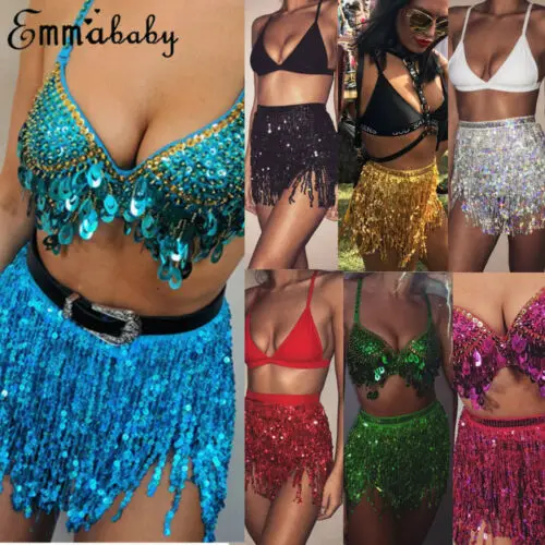 Соблазнительная Женская юбка пачка для танца живота хип шарф пояс с блестками и