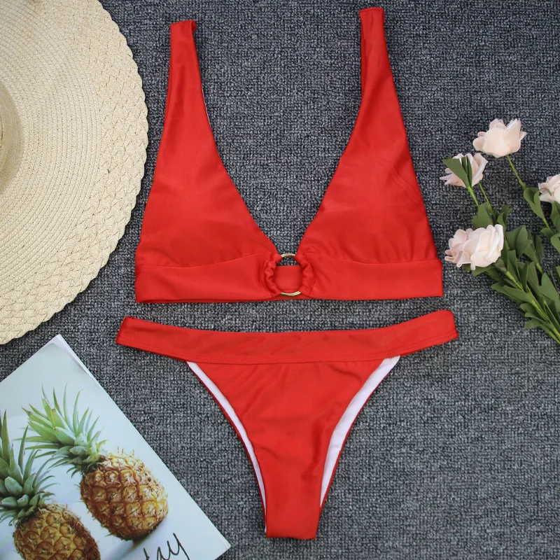 Женские сексуальные летние однотонные красные черные на лифчике с пуш ап