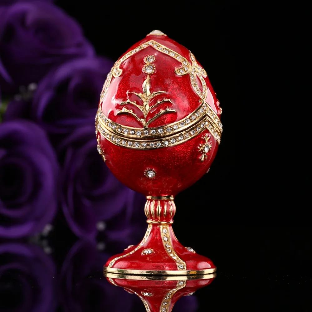 

QIFU New Arrive Red Faberge Egg Metal Jewelry Box for Gift