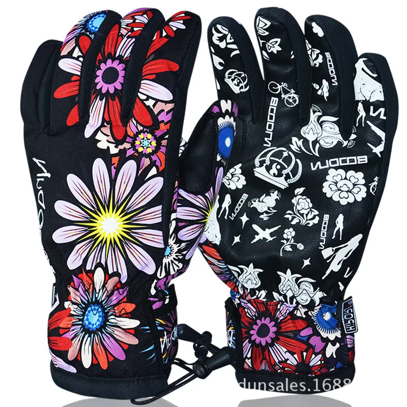 

New Winter Ski Gloves Flowers Windproof Breathable Snowboard Gloves Outdoor running Sports Women Men Child running Skiing Gloves