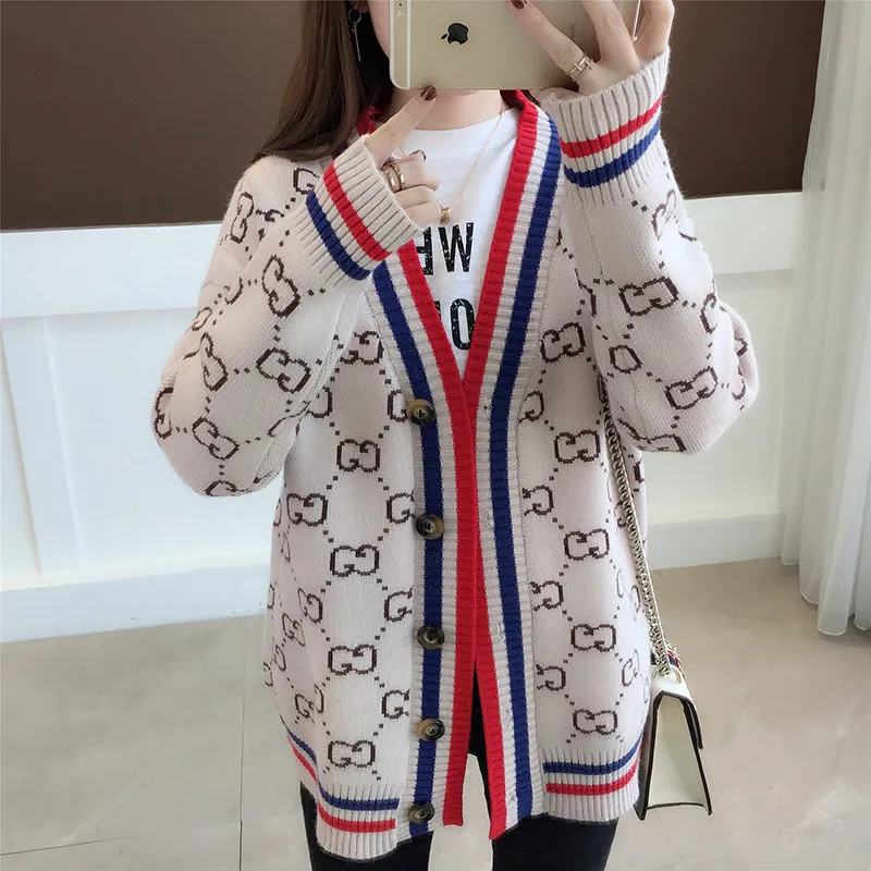 Beige Женский вязаный кардиган Весенняя Корейская версия Дикая мода женский свитер элегантный свободный однобортный Трикотаж Пальто Lj368 - Цвет: Beige