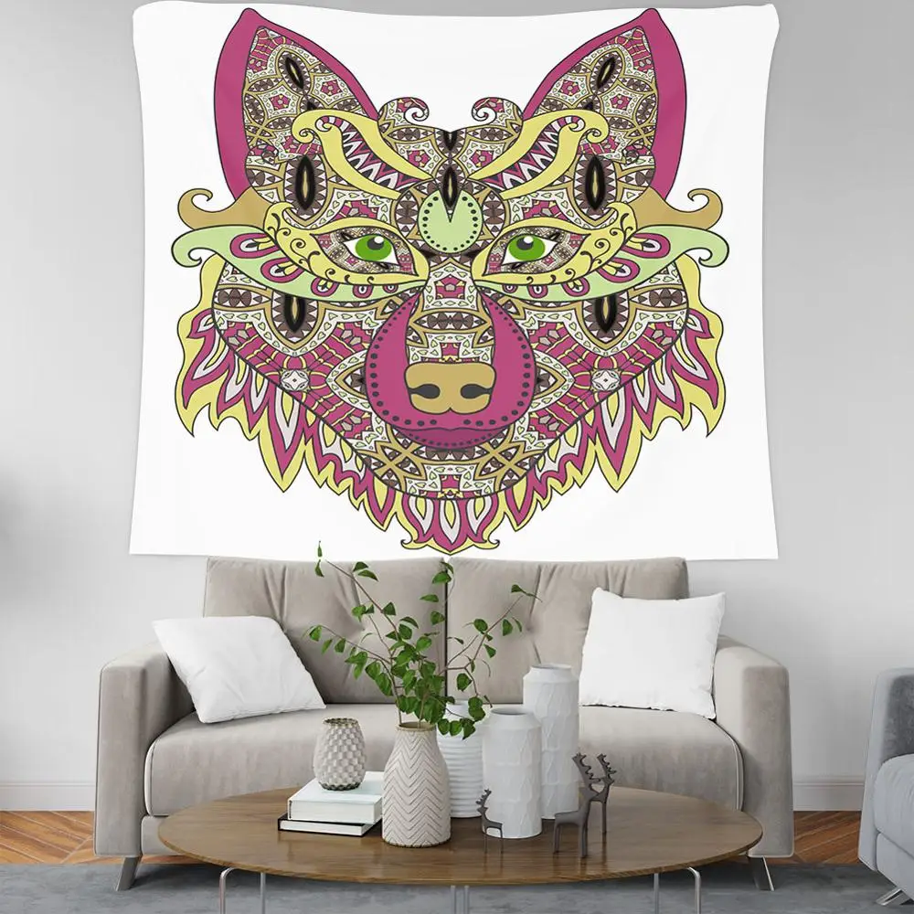 Абстрактный волк настенная Ткань Домашний Декор Гобелен Мандала Настенный Ковер