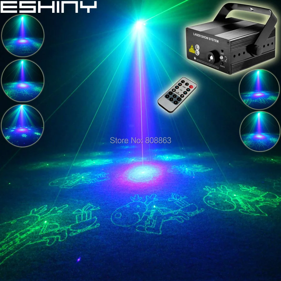 ESHINY дистанционного Мини зеленый синий лазер 16 Рождественские узоры проектора синий светодиод бар DJ диско танцы Семья вечерние освещение свет T198