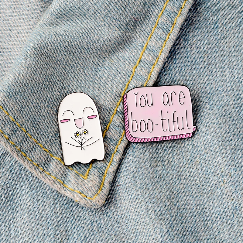 You are bootiful Lapel pin Ghost Enamel pin Pink Brooches Cute Badges Denim jackets Backpack Accessories Brooch for Girls