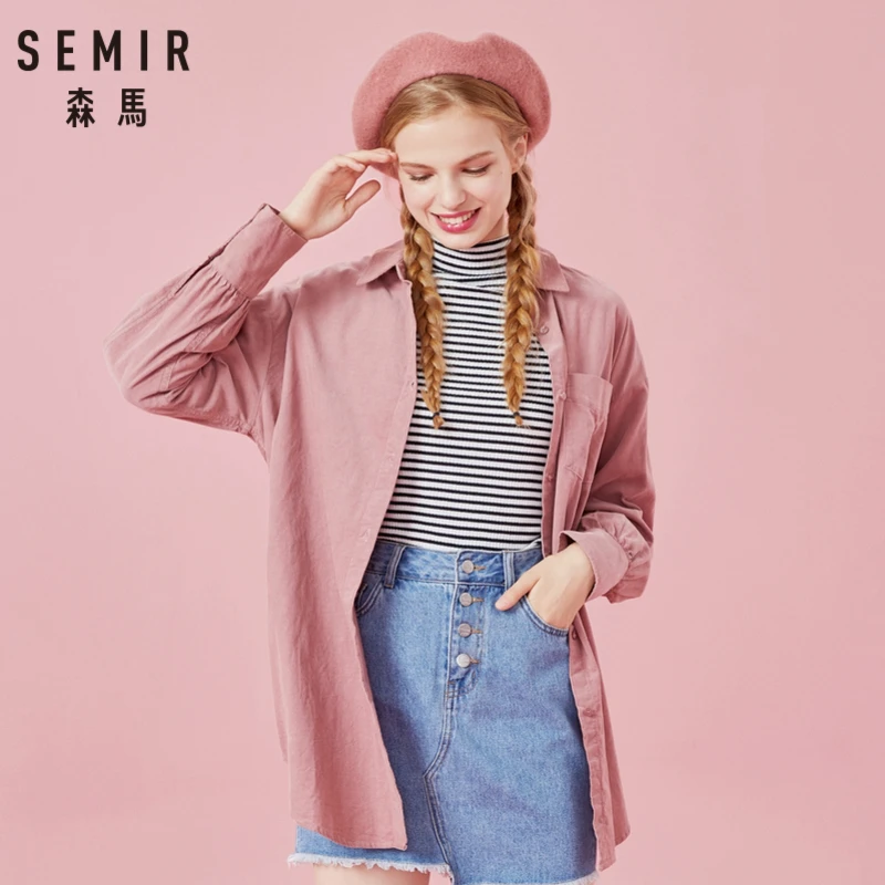 SEMIR Женская длинная Вельветовая рубашка с пряжкой на талии 100% хлопок