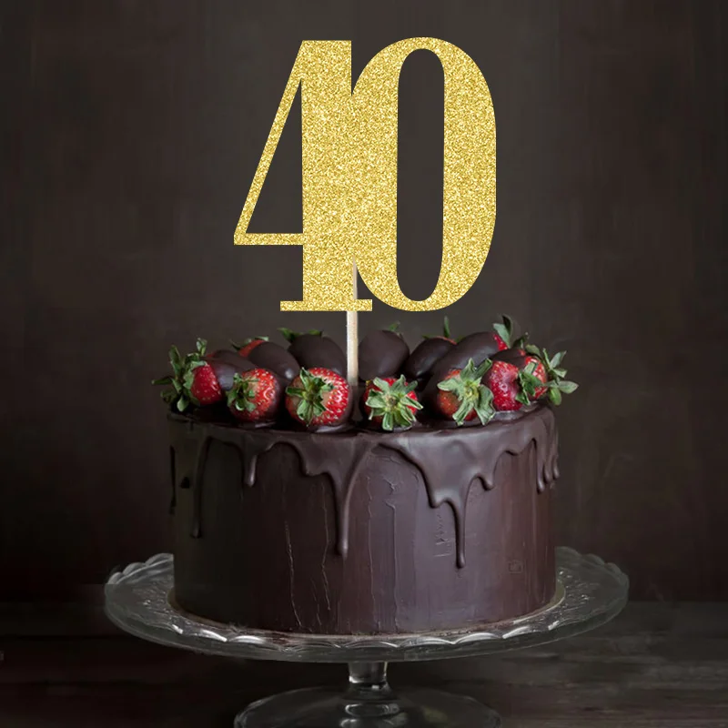 Золото/серебро/черный блеск 40 тортов топперы, 40th День Рождения украшения товары для украшения торта
