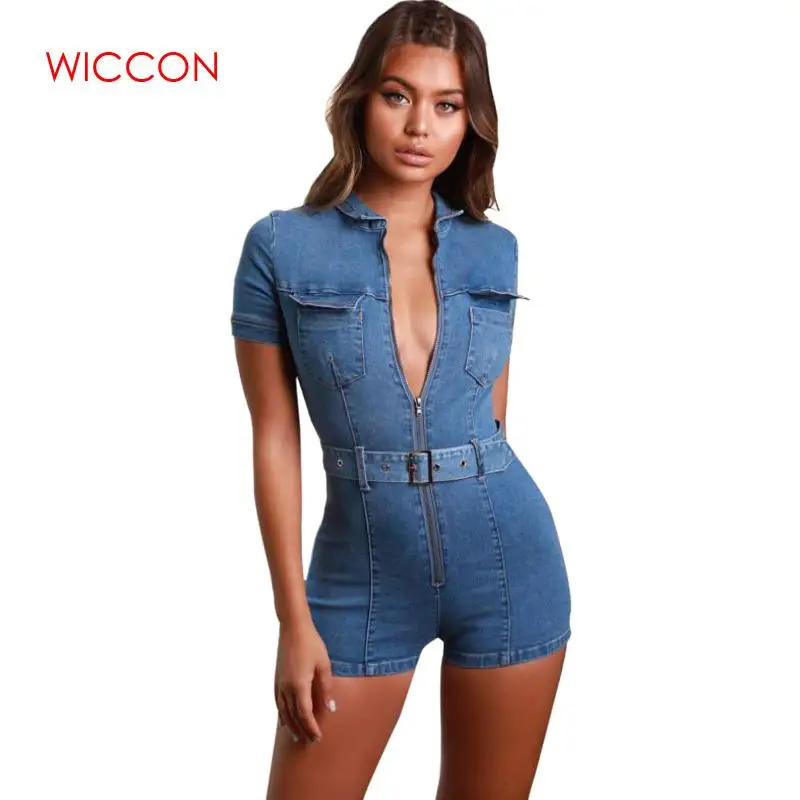 Летний комбинезон на молнии с карманами повседневный джинсовый женский модный