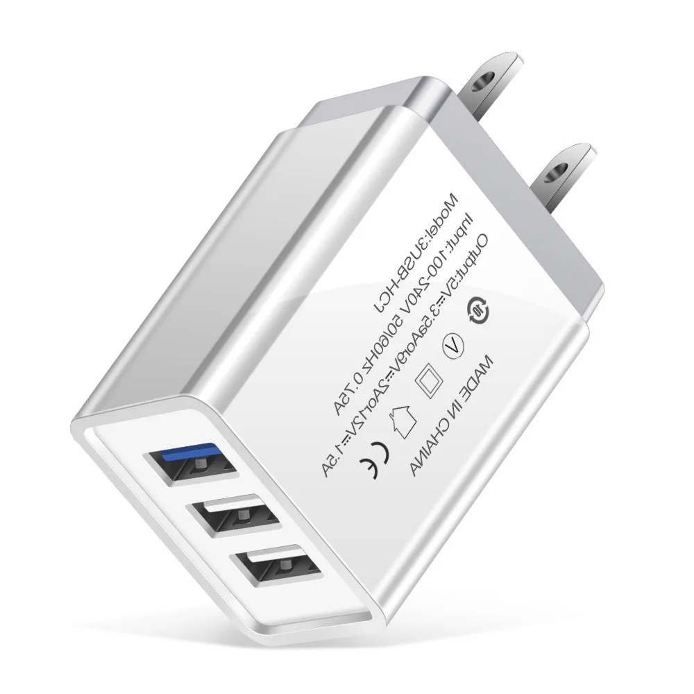 USB зарядное устройство с 3 портами 5 в/2 а, USB адаптер питания для путешествий, EU/US зарядное устройство, быстрая зарядка для iPhone, huawei, Xiaomi, USB зарядное устройство для телефона s - Тип штекера: US  White