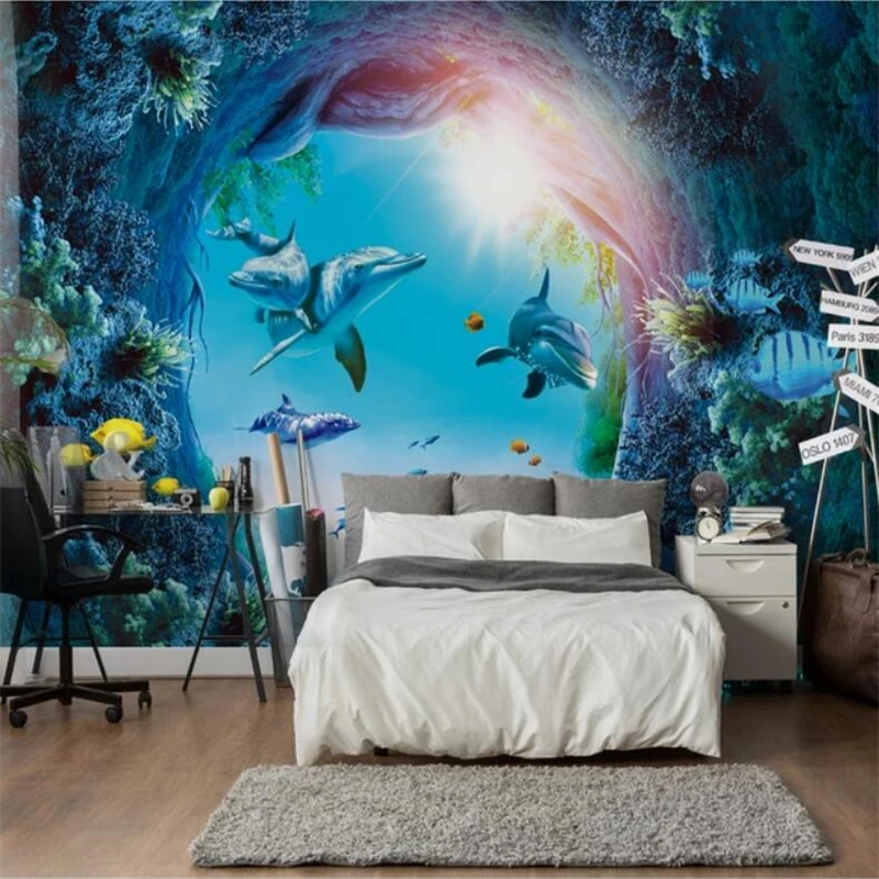 

beibehang Customized large wallpaper 3d photo murals underwater world dolphin TV background wall paper papel de parede 3d mural