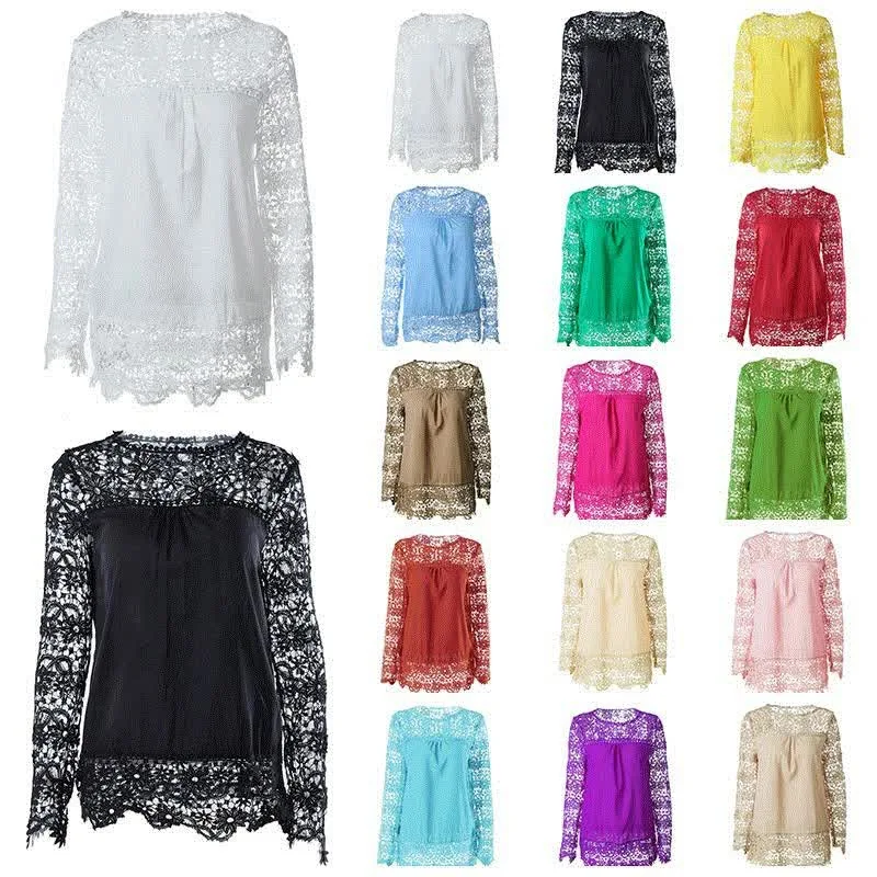 Женская кружевная блузка с широкими рукавами Повседневная Блузка длинным