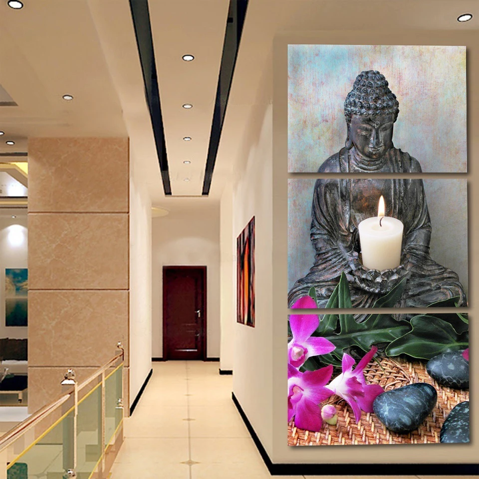 

3 Pieces Buddha Statue Religious Canvas Painting Zen Posters and Prints Wall Art Modular Picture for Living Room Home Decoration