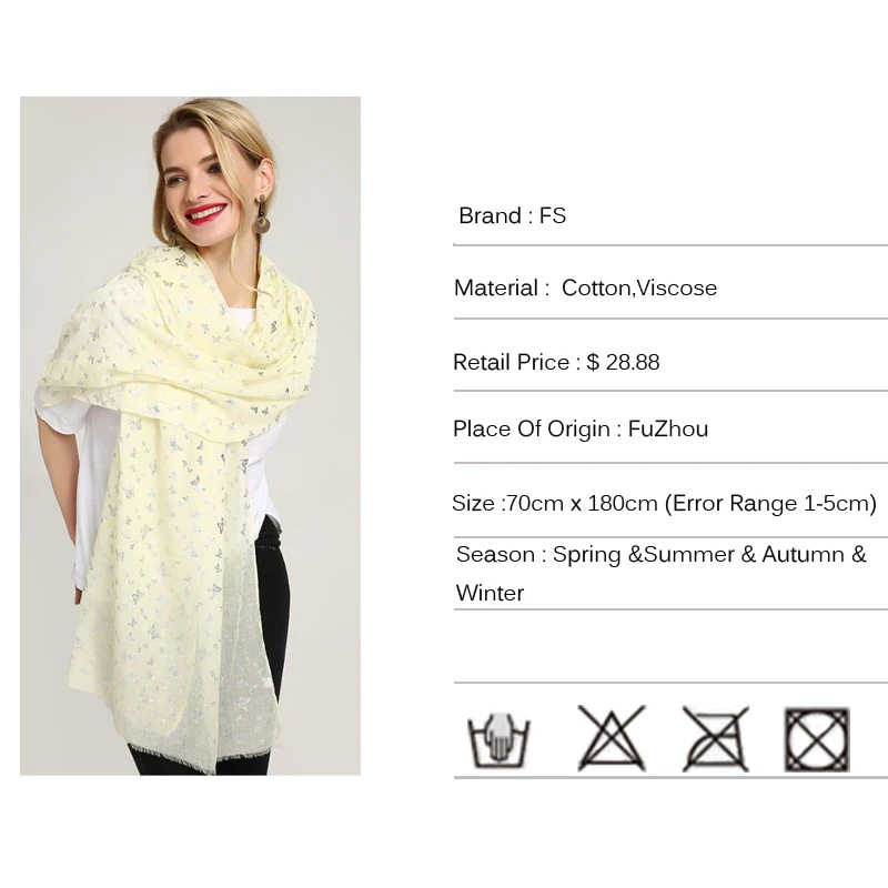 FS 2018 Cotton Shawls Viscose Hijab Scarf Women Winter Wram Iron Silver Butterfly Foulard Femme Scarves Ladies Head Wrap Print |