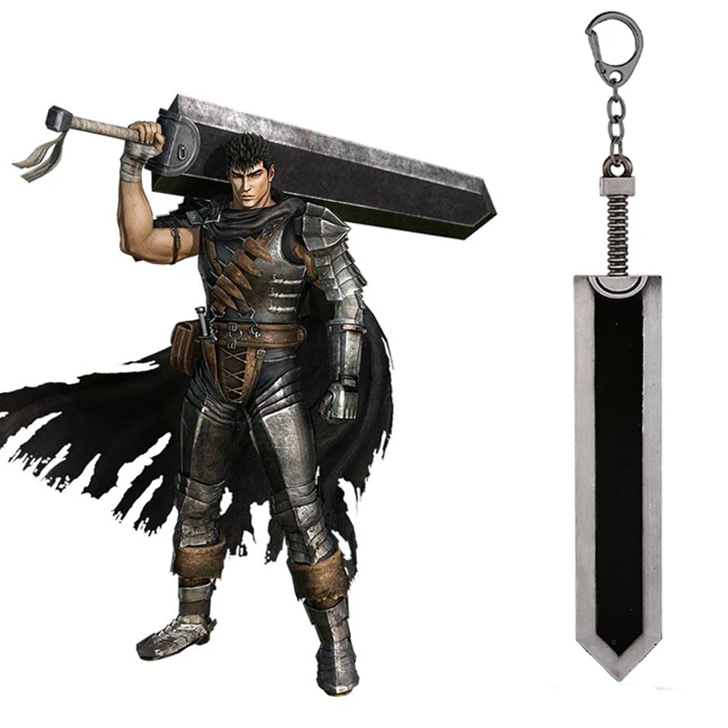

Berserk Guts Keychain Legend Warrior Black Zinc Alloy Sword Pendant Keyring New Weapons Key Chains Car Men Anime Accessories