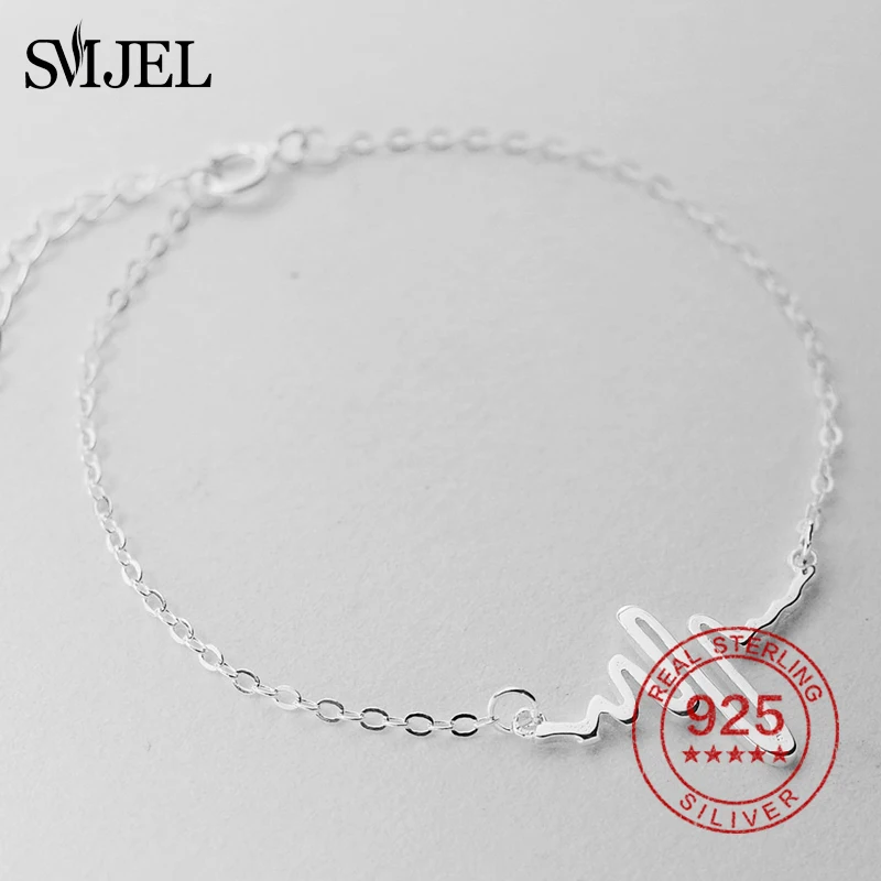 SMJEL 925 серебряный браслет с сердцебиением и браслет женская подвеска в виде волн браслеты ювелирные украшения с изображением электрокардиограммы Femme Bijoux