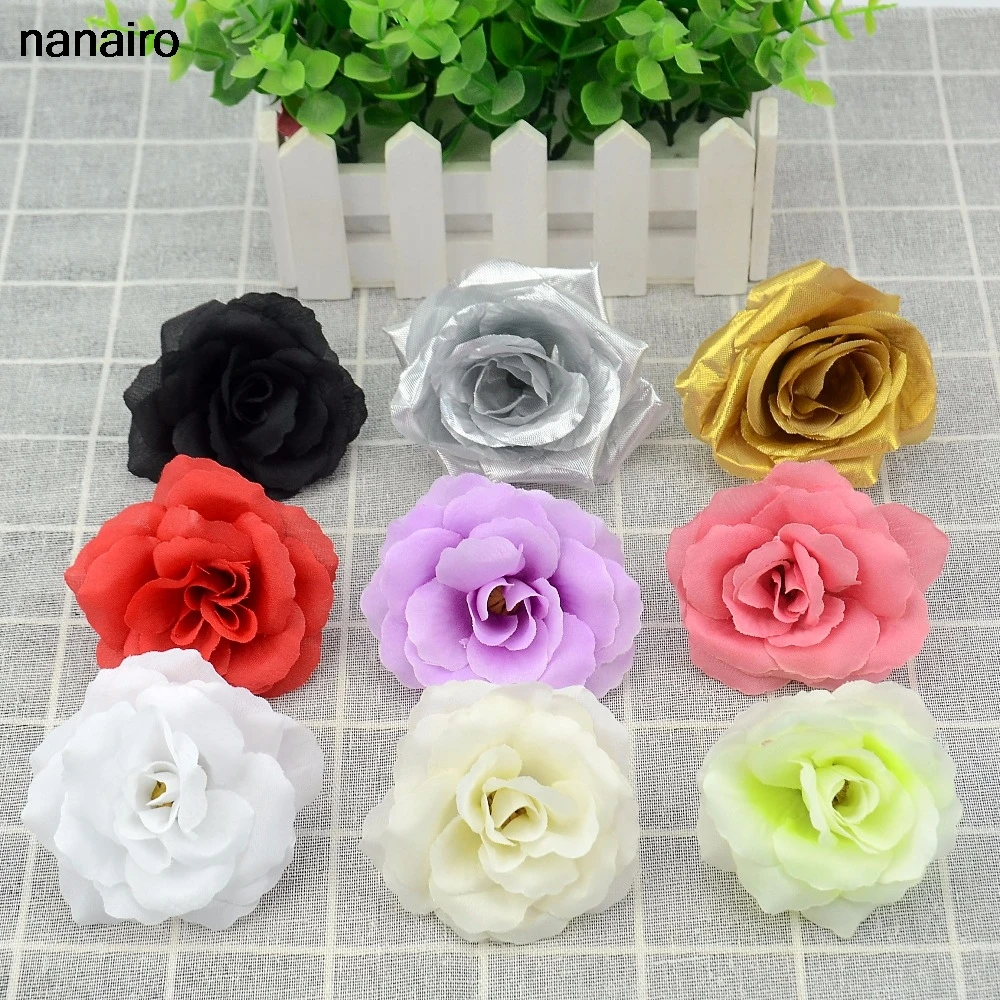 10 шт. золотые серебряные блестящие Искусственные Шелковые головки цветов для