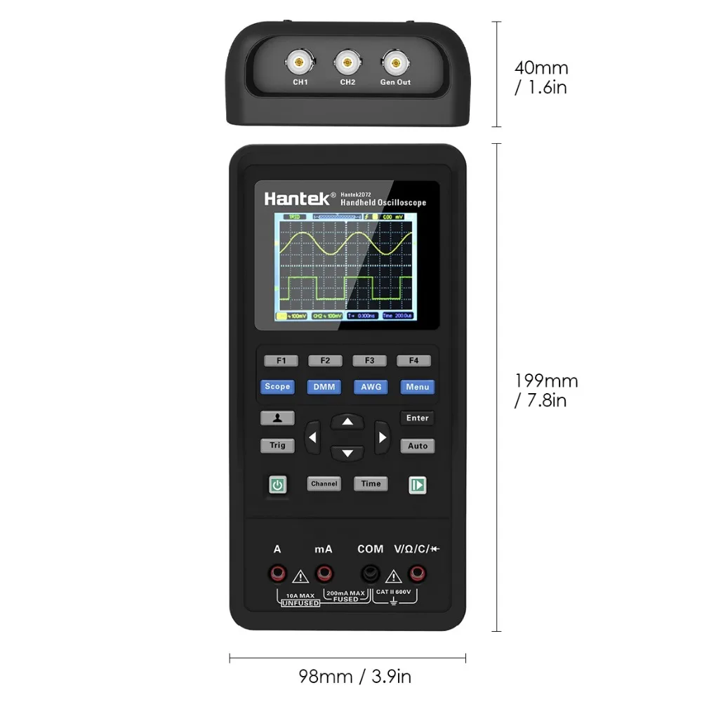 Осциллограф цифровой Hantek 3-в-1 2D72 250MSa/S USB-мультиметр портативный 2-канальный 40 МГц 70