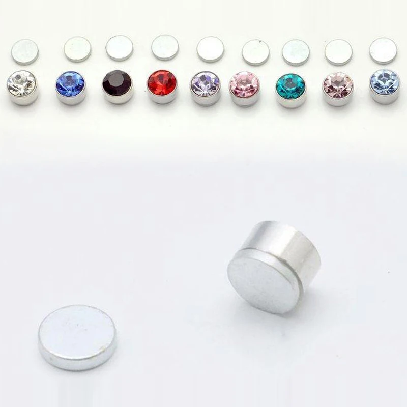 Серьги-гвоздики Poputton мужские с черными кристаллами круглые магнитные украшения