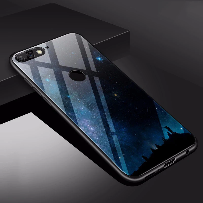 Для Huawei P Smart Case PSmart задняя крышка из закаленного стекла для телефона черный