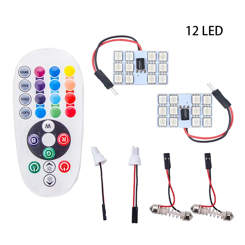 12LED RXZ красочные светодиодные T10 C5W led RGB 5050 12/16/24/36SMD авто лампы для чтения купол с фестонами/Строб Беспроводной дистанционного Управление 7 цветов RGB - Испускаемый цвет: 12LED