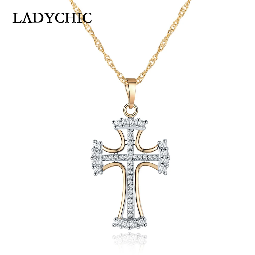 Женская цепочка с кулоном в виде креста фианитом|cross pendant necklace|necklace goldpendant necklace |