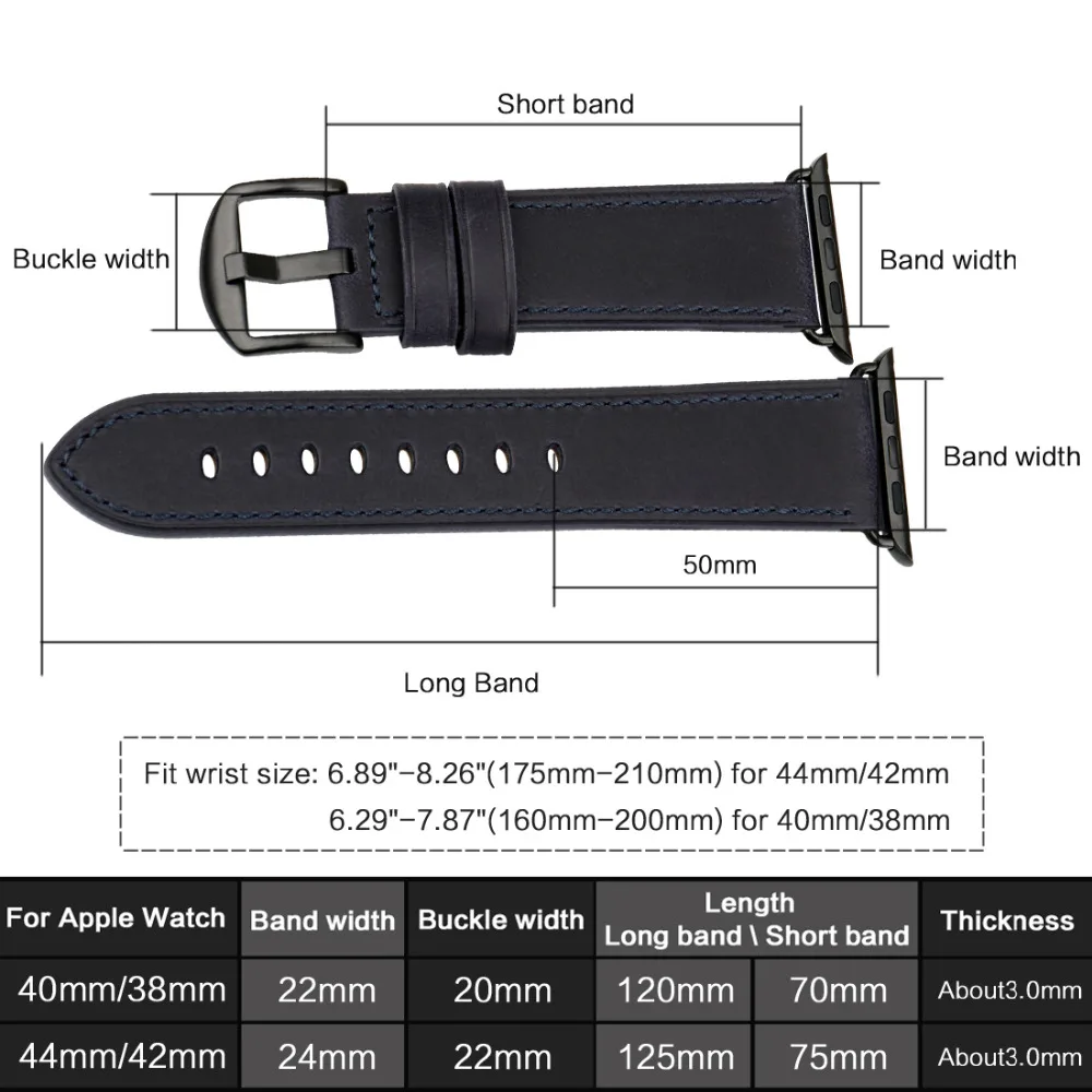 Ремешок из натуральной кожи для Apple Watch 38/40/42/44 мм | Наручные часы