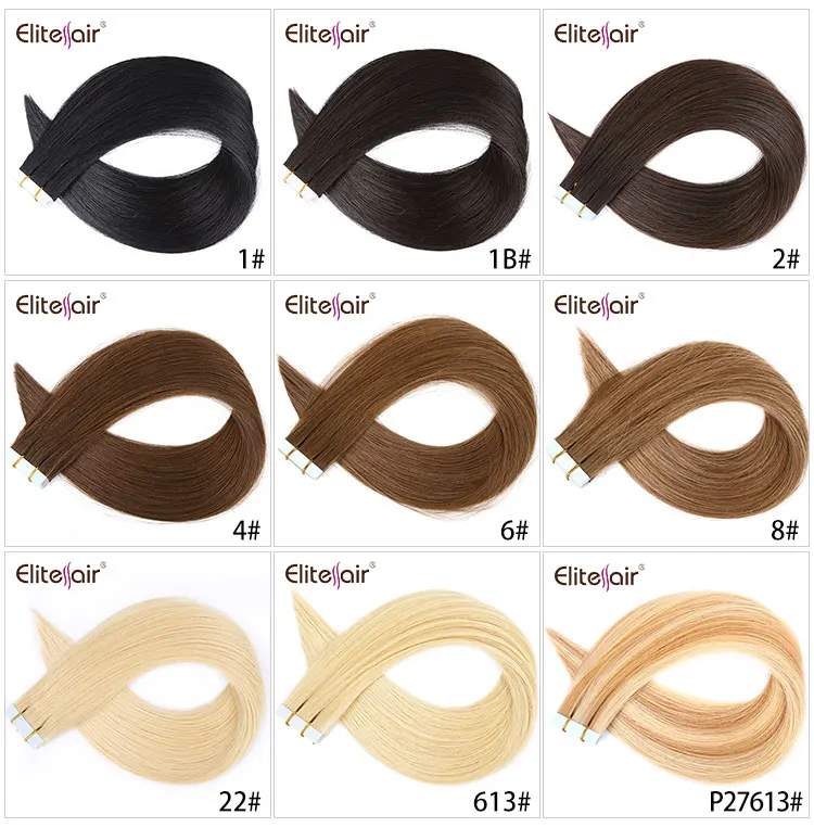 Elitessair Tape In Remy Hair Extensions 16&quot 18&quot 20'' Cuticle Virgin PU Invisible Extension 20pcs Free Shipping |