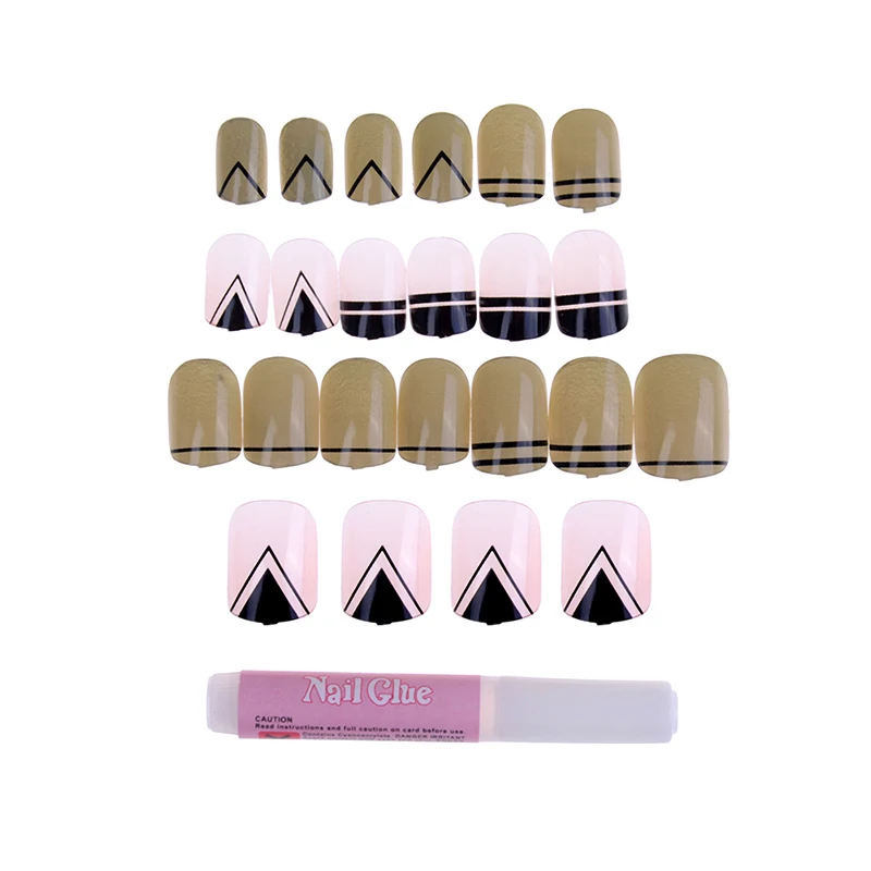 24pcs/set Lattice Grid Design Fake Nails Artificial French Multiple Colors False Tips Press on with Glue Sticker | Красота и здоровье