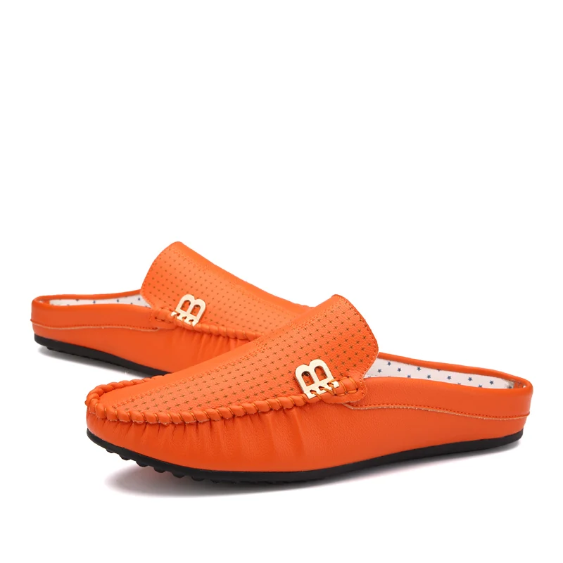 JKPUDUN Designer Summer Hollow Shoes Men High Quality Italian Mens Leather Breathable Casual Half Loafers Luxury Brand | Обувь