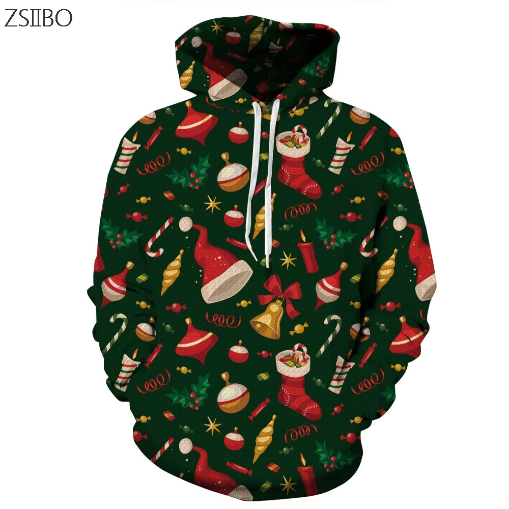 Harajuku Santa Monster pattern Рождественский 3D цифровой принт уличная одежда мужской свитер в